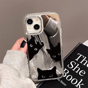 Nouvelle Coque Miroir Simple et Élégante pour iPhone 17 16 15 14 Pro Max – Motif <span class=keywords><strong>Chat</strong></span> <span class=keywords><strong>Noir</strong></span> Adorable - Product Image 3