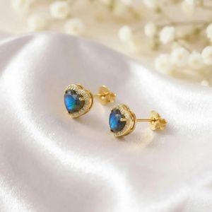 Labradorite Heart <b>Stud</b> <b>Earrings</b> <b>Blue</b> Flash Gemstone Jewelry Minimalist Gold Filled Heart <b>Earrings</b> Romantic Gift for Her 18K Gold - Product Image 6