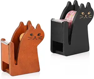 Bailida Cute Tape Dispenser-Vintage Wooden Cat Shape Desktop Tape Cutter