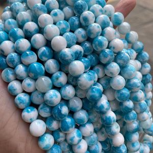 Blue and <strong>White</strong> Dyed Color Processed <strong>Jade</strong> Loose Beads Semi-finished Jewelry Accessory <strong>Stone</strong> for DIY Bracelet Necklace Making - Product Image 4