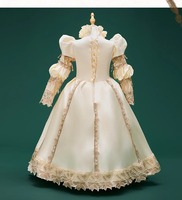 Robe de bal royale médiévale rétro gothique QWZ141, robe de cour, col carré, taille cintrée, nœud papillon, costume élégant pour femmes
