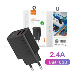 VIDVIE xách tay màu đen DC 2.4A đôi cổng USB cargadores sạc nhanh điện du lịch EU cắm sạc bộ điều hợp - Product Image 1