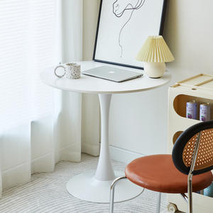 Mesa de centro redonda de estilo nórdico, color blanco, base de plástico con forma de tulipán, fácil de limpiar, muebles para sala de estudio - Product Image 2