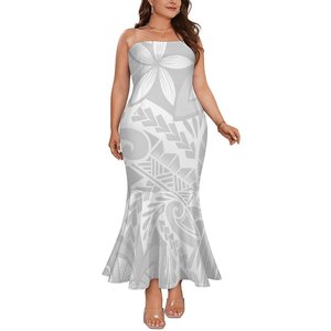 Bianco Sunday lunga tromba senza spalline sirena Sexy polinesiano samoano stile tribale Personaliity moda lavabile lungo fino al pavimento - Product Image 4