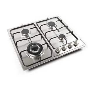 Wholesale 4-Burner Stainless Steel Gas Stove Popular Price Built-In Table Cooking Electric Power Source Cast Iron Surface