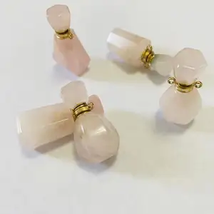 Grosir kualitas tinggi penyembuhan kristal Kerajinan Rose Quartz botol parfum untuk hadiah