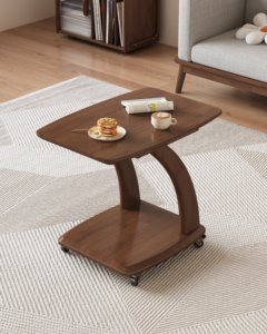 High Quality Solid Wood Mobile Side <b>Table</b>, C-Shaped End <b>Table</b> with <b>Wheels</b> <b>for</b> Living Room Bedroom - Product Image 3