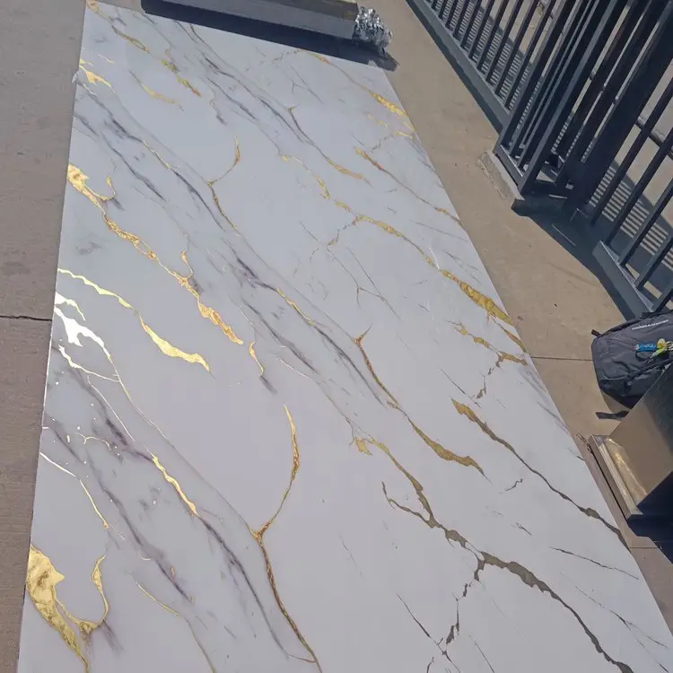 High Quality White And Gold PVC Wall Panel Customized Design Decorative UV Marble Board Acrylic Sheet