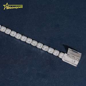 Pulsera de tenis con racimo de 6mm, Moissanita VVS que pasa la prueba del diamante, Cadena cubana estilo Hip Hop de Plata 925, Cadena cubana de eslabones de Moissanita - Product Image 4