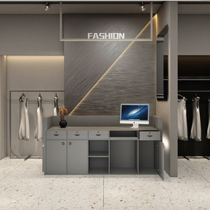 Mostrador Frontal Octagonal de MDF de Estilo Moderno <span class=keywords><strong>Italiano</strong></span> para Hotel, Escuela, Centro Comercial, Tienda de Ropa Pequeña, Salón de Belleza, con Luz LED - Product Image 4