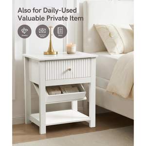 Aylenic Night Stand White Wood Modern Farmhouse Gun Safe Drawer <b>Storage</b> Bedroom <b>Side</b> <b>Table</b> - Product Image 4