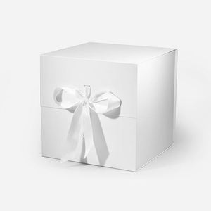 <b>White</b> Black M Cube Printing Clothing Retail Packaging <b>Gift</b> <b>Box</b> with Ribbon - Product Image 1
