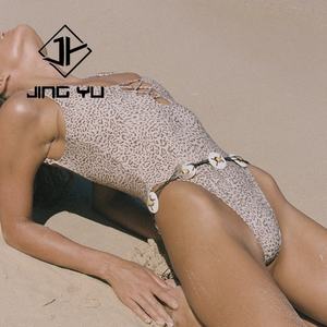 OEM Custom Retro Leopard Print Hollow <b>Suspender</b> Swimsuit Luxury Recycled Polyester One-piece Swimsuit - Product Image 2