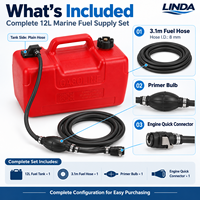 Réservoir de carburant marin en HDPE de 12 L avec tuyau de carburant de 3,1 m et 8 mm, pompe d'amorçage et connecteur rapide pour bateau de pêche hors-bord Yamaha