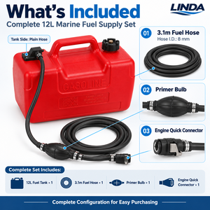 Réservoir de carburant marin en HDPE de 12 L avec tuyau de carburant de 3,1 m et 8 mm, pompe d'amorçage et connecteur rapide pour bateau de pêche hors-bord Yamaha - Product Image 3