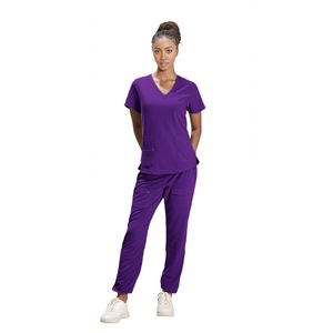 Unisex <b>Scrub</b> Set Moisture Wicking Knitted Split Uniform Hospital Workwear - Product Image 2