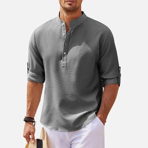 Chemise à manches longues en coton et polyester pour <span class=keywords><strong>homme</strong></span>, best-seller 2025, pour le printemps et l'été, respirante, <span class=keywords><strong>col</strong></span> montant, couleur unie, décontractée - Product Image 1