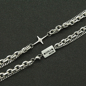 Men's and Women's Diamond-encrusted <b>Cross</b> Pendant, Long Double-layer Collarbone <b>Chain</b>, Hipster Nightclub Dancing Necklace - Product Image 4
