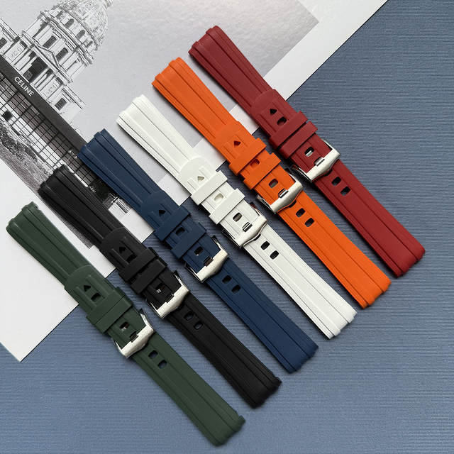 Curved End Fluoro Rubber Wristband Replacement 20mm Vulcanzied FKM Rubber Watch Strap for OMG Sea Master 300 Men Luxury Watches