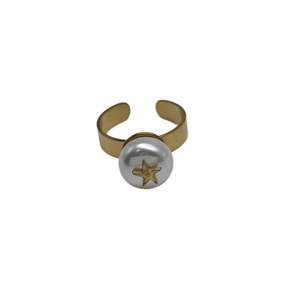 Fashion <b>Ring</b> 316L Stainless Steel PVD Gold Plating Sustainable Resistant Star Design <b>Adjustable</b> Band - Product Image 1