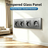 Prise murale UBARO 4 gangues EU 16A 250V avec panneau en verre trempé et 3 ports de charge USB A+C, type 295