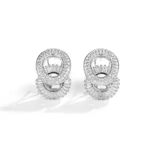 Exquisite Zircon New Double Ring Ear Studs with Small Crowd Design, Fashionable and Versatile S925 Sterling Silver Earrings