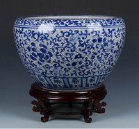Grand pot de fleurs traditionnel en porcelaine de Jingdezhen, style ferme, avec glaçure craquelée bleu et blanc, pour intérieur et extérieur