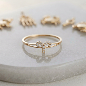 Offre Spéciale Bague Signe Astrologique Bélier en Or Jaune 14 carats avec Diamant, Bijou Fin Prêt à Expédier pour Femme - Product Image 1