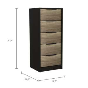 Egeo 5 <b>Drawer</b> Dresser And Omaha Nightstand Black Light Oak Bedroom <b>Storage</b> Set - Product Image 5