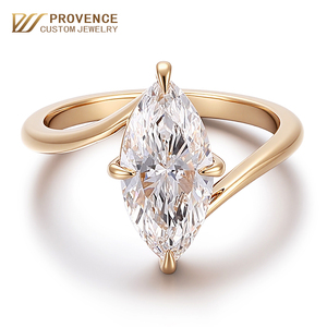 Anillo de diamante de laboratorio con corte Marquise de 3.02 quilates, personalizado, de oro macizo de 14K o 18K, con engaste de 4 puntas, estilo cursivo, para boda o compromiso. - Product Image 1