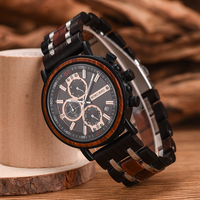 Montre chronographe de luxe pour homme, personnalisable avec logo, en bois, bracelet en acier inoxydable, résistante à l'eau 3 ATM, OEM
