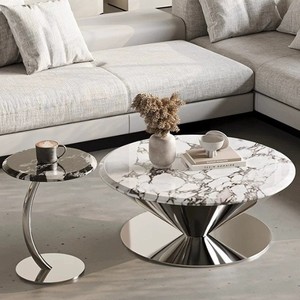 <span class=keywords><strong>Table</strong></span> <span class=keywords><strong>basse</strong></span> soucoupe volante en marbre avec base en acier inoxydable durable – Mobilier moderne pour salon – Ensemble de <span class=keywords><strong>table</strong></span> à thé de luxe écologique - Product Image 3
