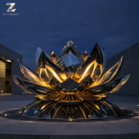 Sculpture de lotus en acier inoxydable poli miroir avec éclairage LED pour hôtel, jardin, villa, cour, place publique, aménagement paysager