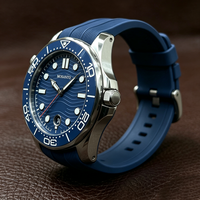 Montre mécanique de plongée tendance 2026, calendrier simple, cadran bleu, étanche 300M, bracelet en silicone pour homme
