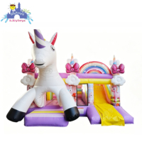 Lilytoys Centre de jeu gonflable licorne arc-en-ciel avec toboggan, château en PVC durable pour anniversaire