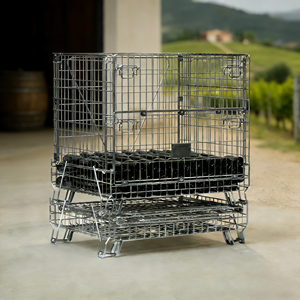 溶融亜鉛メッキ防錆折りたたみ式収納ワイヤーメッシュケージ、ワインボトル輸送用カスタマイズ対応 - Product Image 1