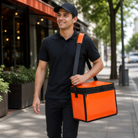 Sac isotherme imperméable orange, taille moyenne, poche avant, bandoulière, doublure en aluminium, carton rigide, sac de livraison de nourriture