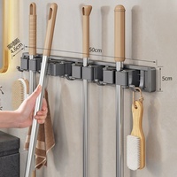 Support mural multifonction sans poinçon pour balai à franges Crochets pour salle de bain Jardin Garage Rack de rangement avec glissières mobiles
