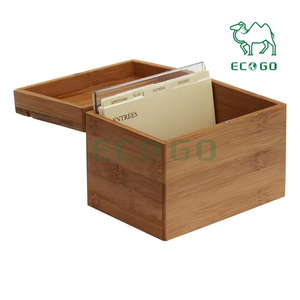 Boîte organisateur en bois de stockage d'affichage de carte de recette en bambou avec des cartes et des diviseurs - Product Image 2