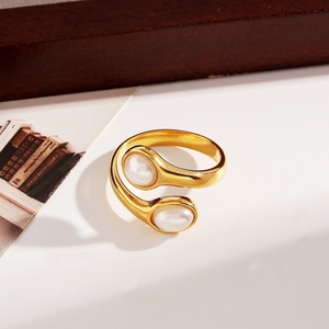 Stainless Steel <b>Titanium</b> <b>Ring</b> Imitation Pearl Geometric Design 18k Gold Plated Unisex Fashion Jewelry Gift - Product Image 3