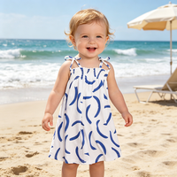 Robes d'été sans manches pour filles, en coton, à bretelles, imprimé bleu effet pinceau, douces et extensibles, pour la plage et les tenues décontractées des tout-petits