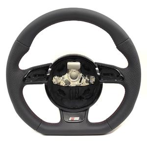 Volant en cuir perforé à fond plat avec surpiqûres rouges pour <span class=keywords><strong>Audi</strong></span> A3 A4L A5 Q3 Q5 Q7, type D, personnalisation du volant - Product Image 1