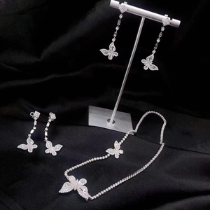 Butterfly Design Natural Diamond Jewelry Set 18K Solid <b>Gold</b> <b>Tennis</b> Chain <b>Necklace</b> With Drop Earrings Fine Women Luxury Jewellery - Product Image 1
