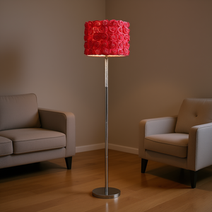 Lámpara de Pie de Metal Acrílico con Rosas Rojas en Flor, Pantalla de Tambor de 63 Pulgadas, Diseño Contemporáneo, Uso Residencial - Product Image 2