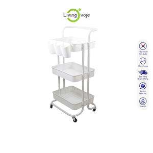 Chariot à roulettes mobile en acier au carbone avec 3 niveaux en plastique blanc SB TECH, avec poignée pour la cuisine, la salle de bain, le salon, le rangement - Product Image 6