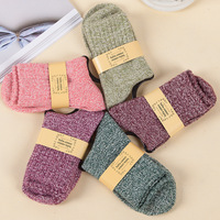 Chaussettes d'hiver en laine de lapin épaissie, chaudes et mignonnes, plates et de couleur unie, chaussettes à Tube moyen pour femmes