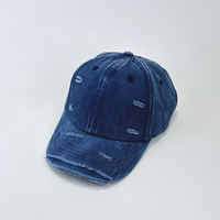 Casquette de baseball en jean délavé style rétro coréen avec logo brodé 3D, effet usé et vieilli, casquette de papa vintage
