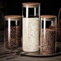 Bocaux de conservation alimentaire hermétiques en verre borosilicate de haute qualité pour cuisine, avec couvercles en bois de bambou, capacité 400 ml, vente en gros