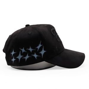 Casquettes de baseball de haute qualité à 5 panneaux en daim avec logo brodé personnalisé, chaîne et strass - Product Image 6
