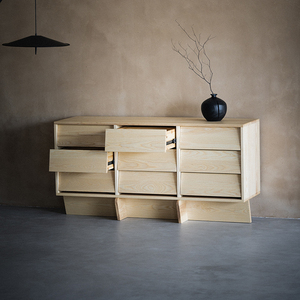 Mueble Organizador de Almacenamiento de Madera Maciza de Estilo Wabi-Sabi, Minimalista y Moderno, con Nueve Cajones, Madera de Fresno Blanco Norteamericano, para Sala de Estar - Product Image 1